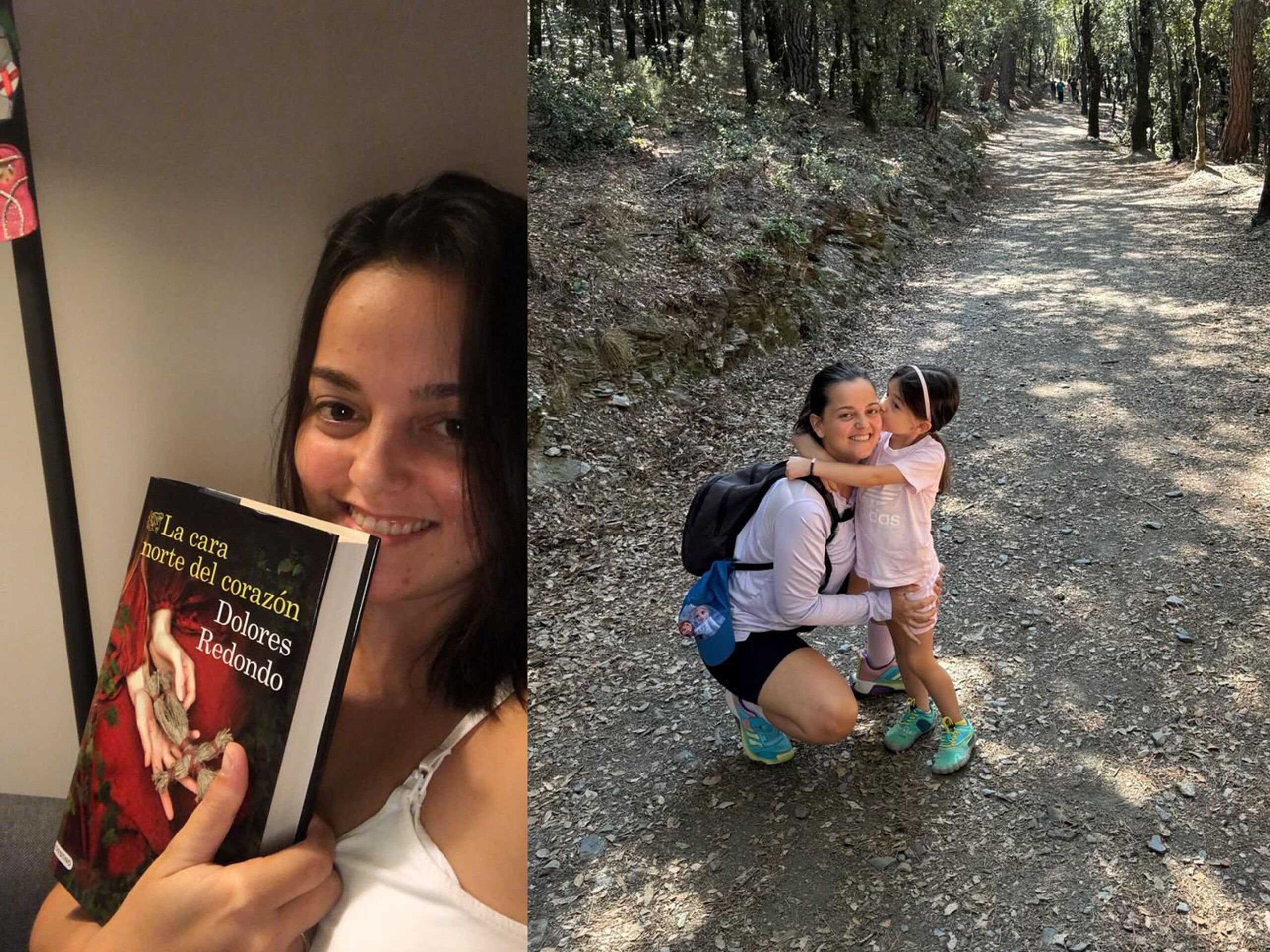 Raquel leyendo y haciendo senderismo con su hija