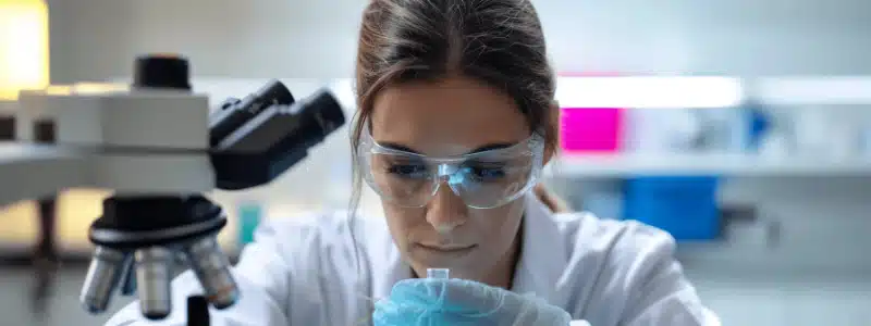 mujer investigando en laboratorio